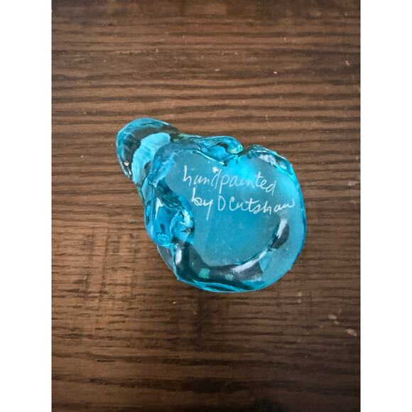 Vintage Fenton Blue Glass Frog w/Hand-Painted Flowers-Signed D. Wright - Picture 7 of 8